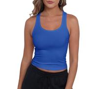 GEMBERA Débardeur court sans manches avec col rond et dos nageur en tricot côtelé pour adolescent, bleu royal, Taille M