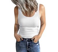 GEMBERA Débardeur sans manches à col rond côtelé pour femme, blanc, Taille XS