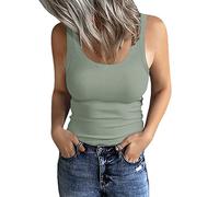 GEMBERA Débardeurs côtelés sans manches à encolure dégagée pour femme, vert sauge, Taille XS