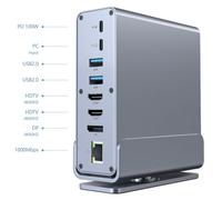 Gembird A-CF-COMBO15-01 USB Type-CF 15-in-1 multi-port adapter (USB hub AF-ports v.2x2 + v.3x3 Type-CF + HDMIx2 + DisplayPort + PD + card reader + GigaLAN + 3.5 mm audio) grey