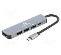 Gembird Adaptateur USB-C 5-03 USB 3.0 vers HDMI – 3x USB-A, 1x USB-C – Gris