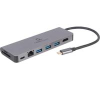Gembird A-CM-COMBO5-05 Adaptateur multiport USB Type-C 5-en-1 (Hub + HDMI + PD + Lecteur de cartes + LAN)