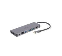 Gembird A-CM-COMBO5-05 : Adaptateur USB-C 3.2 Gen 1 Hub 8 Ports (3x USB-A, 1x USB-C, HDMI 4K 30Hz, RJ45 Gigabit Ethernet, Lecteur SD/MicroSD, PD 100W) Gris