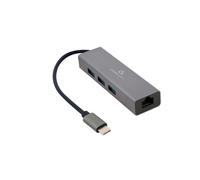 Gembird Adaptateur Réseau USB-C Gigabit avec Hub USB 3.2 Gen 1 Type-A (x3), RJ-45, Compatible IEEE 802.3az/x/1Q/1p, Gris, Corps Métal, 150x25x150mm