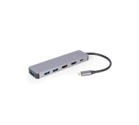 Gembird Adaptateur USB-C 3.2 Gen 1 vers Dual HDMI 4K 30Hz + 3x USB-A 3.2 Gen 1 + USB-C Power Delivery 100W, Gigabit Ethernet, Boîtier Métal Gris