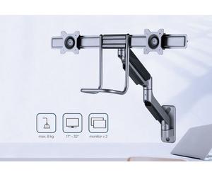 Gembird MA-WA2-02 Bras de montage mural réglable pour 2 écrans, 17``-32``, jusqu'à 8 kg
