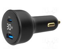 Gembird Nom : Chargeur Allume Cigare 1x USB-C + 1x USB-A 30W (Noir)