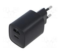 Chargeur secteur LCD - 1x USB-C + 1x USB-A 30W (Noir)
