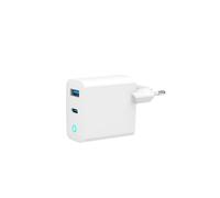 Gembird TA-UC-PDQC65L-W-01 Chargeur Secteur USB 65W : 1x USB-A 3.2 Gen 1, 1x USB-C Power Delivery, Quick Charge 3.0, GaN, Protections Multiples