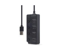 Gembird UHB-U2P4P-01 Hub USB 2.0 4 Ports avec Câble Intégré, Alimentation Externe DC Optionnelle, Dimensions 46x106x21mm, Certifié CE/RoHS