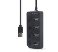 Gembird USB 2.0 powered 4-port hub with switches black USB 2.0 Type-A Noir