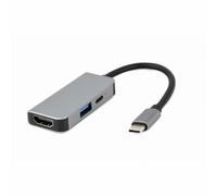 Gembird USB Type-C, 3 Ports, 3-in-1 Multi-Port Adapter HDMI, VGA, USB Hub, LAN, SD Reader, PD - Argent