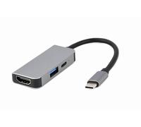 Gembird USB Type-C, 3 Ports, 3-in-1 Multi-Port Adapter HDMI, VGA, USB Hub, LAN, SD Reader, PD - Argent