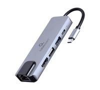 Gembird USB Type-C 5 Ports, Adaptateur Multi-Ports 5 en 1 (Hub + HDMI + PD + LAN) 4K UHD, 87W Power Delivery