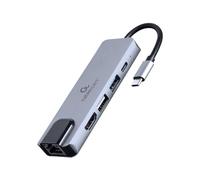 Gembird USB Type-C 5 Ports, Adaptateur Multi-Ports 5 en 1 (Hub + HDMI + PD + LAN) 4K UHD, 87W Power Delivery, boîtier métallique Robuste