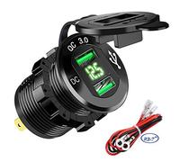 GemCoo Chargeur de Voiture Rapide USB Deux QC3.0 USB Les Ports, 12V / 24V 36W Étanche avec voltmètre numérique LED pour Moto, Caravane, Camion, Bateau et Plus (Vert)