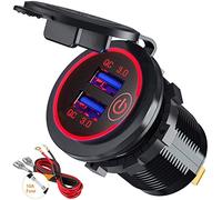 GemCoo Quick Charge 3.0 Prise de Chargeur Rapide de Voiture USB Adaptateur avec Interrupteur 12V / 24V 36W Dual QC3.0 USB pour Marine, Bateau, Moto, Camion (Rouge)