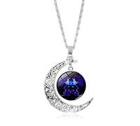 Gémeaux Lumineux 12 Constellations Signes Du Zodiaque Colliers - Croissant De Lune Boule De Verre Pendentif Chaînes Réglables Collier Pour Femmes Et Hommes Bijoux D'Anniversaire Cadeaux,Gémeaux,