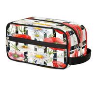 GeMeFv Trousse de toilette à suspendre à l'aquarelle, marguerites sauvages, coquelicots, rayures - Trousse de maquillage portable de voyage de grande capacité pour homme et femme, Aquarelle
