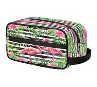 GeMeFv Trousse de toilette à suspendre avec fleurs tropicales, feuilles, flamants roses et flamants roses - Portable - Grande capacité - Pour homme et femme, Flamants roses rayés et fleurs tropicales,