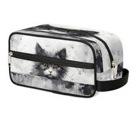 GeMeFv Trousse de toilette à suspendre avec motif chat gris - Trousse de maquillage portable de voyage - Grande capacité - Pour homme et femme, Chat gris, 10.5×4.4×5.3 in