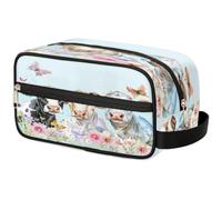 GeMeFv Trousse de toilette à suspendre avec motif de vaches mignonnes et fleurs printanières - Trousse de maquillage portable de voyage - Grande capacité - Pour homme et femme, Fleurs de printemps de