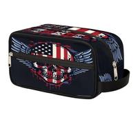 GeMeFv Trousse de toilette à suspendre avec motif tête de mort et drapeau américain - Trousse de maquillage de voyage - Grande capacité - Pour homme et femme, Ailes de drapeau américain crâne,