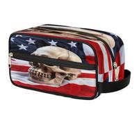 GeMeFv Trousse de toilette à suspendre avec tête de mort sur le drapeau américain - Trousse de maquillage portable de voyage - Grande capacité - Pour homme et femme, Crâne sur drapeau américain,