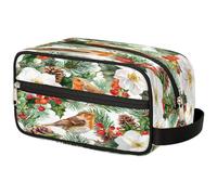 GeMeFv Trousse de toilette à suspendre pour homme et femme avec fleurs blanches et baies de houx - Trousse de maquillage portable de voyage - Grande capacité, Aquarelle Fleurs Blanches Houx Baies,