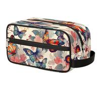 GeMeFv Trousse de toilette colorée avec papillons et fleurs - Trousse de maquillage portable à suspendre - Grande capacité - Pour homme et femme, Papillons colorés et fleurs, 10.5×4.4×5.3 in
