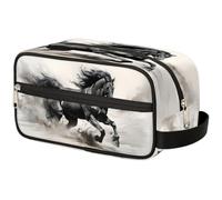 GeMeFv Trousse de toilette noire à suspendre avec motif cheval de course - Trousse de maquillage de voyage - Grande capacité - Pour homme et femme, Cheval de course noir, 10.5×4.4×5.3 in
