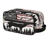 GeMeFv Trousse de toilette vintage avec drapeau américain cerf - Trousse de maquillage portable à suspendre - Grande capacité - Pour homme et femme, Drapeau américain vintage cerf, 10.5×4.4×5.3 in