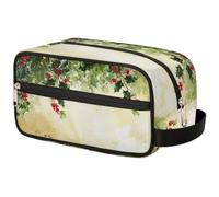 GeMeFv Trousse de toilette vintage de Noël, avec baies de houx, feuilles de houx, trousse de maquillage portable, trousse de maquillage de voyage de grande capacité pour homme et femme, Feuilles de
