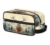GeMeFv Trousse de toilette vintage motif cerf de la forêt à suspendre, trousse de maquillage portable de voyage grande capacité pour homme et femme, Cerf de forêt vintage, 10.5×4.4×5.3 in