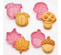 Gemejutor Emporte-pièces 4 pièces Motifs Automne Double Fonction Coupe & Estampage Formes Automne Ustensile de Cuisson Polyvalent pour Biscuits Fondant Action de Grâce Halloween Friandises Maison