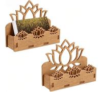 Gemejutor Lotus Porte-Cartes de Visite en Bois (Ensemble de 2) - 13x10,6x4,1cm Support rétro, Organiseur de Cartes de Visite Ouvert pour Bureau, Table, Salle de Yoga & décoration Zen