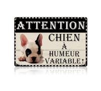 Gemejutor Plaque Humoristique en Fer étain rétro 20x30cm Attention Chien à Humeur Variable! avec Bouledogue Français, Décoration Murale pour Jardin, Porte d'entrée & Cadeau pour Amoureux des Chiens