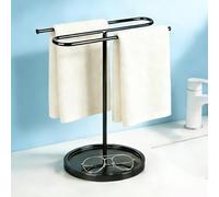 Gemejutor Porte-Serviettes sur Pied en Forme de S avec Plateau de Rangement, Porte-Serviettes en Fer Inoxydable à Double Barre, Support à Serviettes autoportant pour Salle de Bain, Plan de Travail