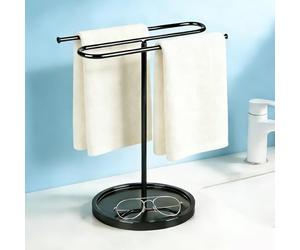 Gemejutor Porte-Serviettes sur Pied en Forme de S avec Plateau de Rangement, Porte-Serviettes en Fer Inoxydable à Double Barre, Support à Serviettes autoportant pour Salle de Bain, Plan de Travail