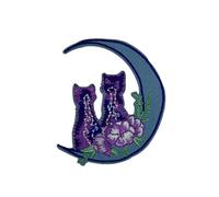 Gemelolandia | Patch brodé thermocollant Chat sur Lune Florée - Edition Limitée - 7 x 7,5 cm - Idéal pour sacs à dos et vêtements