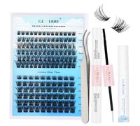 GEMERRY Kit Extension Cils Faux Cils Individuels Kit 144PCS DIY Cluster Cils D Curl 0.07mm 8-16mm C3/C9 avec Bond and Seal Colle Pince Crème Remover Cils Extension Faux Cils Bouquet（C3+C9-D-816Kit)