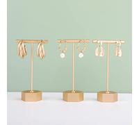 GemeShou 3 supports T-bar pour oreilles, porte-oreilles en or, T-bar petits, organisateur métallique pour boutique en ligne et photo【3, hauteur 11,5 cm】