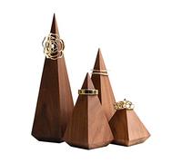 GemeShou 4 supports de présentation bagues bijoux brun vend., supports coniques bagues bois, organisateur stockage bagues bijoux vente détail, déco salle commerciale en ligne【bois de noyer】