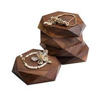 GemeShou 5 plateaux expo bijoux bois noyer vente, support bois hexagone pyramide bijoux, support expo magasin bijoux détail【Grand】