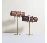 GemeShou Ensemble de 2 organisateurs de stockage de bracelets, support de bracelets en bois, présentoir T-bar pour montre et bijoux sur une étagère pour la décoration de table【Noyer】