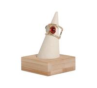 GemeShou : Organisateur de bagues en bois beige, support d'exposition de bagues en velours pour bijoux, joli support, porte-bague de mariage sur la table de chevet【avec un cône unique】
