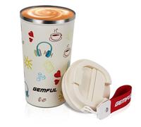 GEMFUL Mug de voyage isotherme caféine, 510 ml, en acier inoxydable à double paroi, anti-fuite, cadeau pour homme et femme
