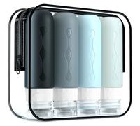 Gemice Flacons de Voyage, 4Pcs Étanches Bouteille de Voyage Silicone, Accessoires de Voyage Aéroport Contenant pour Huile Solaire, Shampooing, Lotion, Gel Douche Crème (89ml)