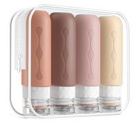 Gemice Flacons de Voyage, 4Pcs Étanches Bouteille de Voyage Silicone, Accessoires de Voyage Aéroport Contenant pour Huile Solaire, Shampooing, Lotion, Gel Douche Crème (89ml)