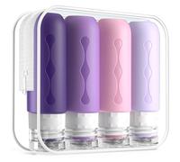 Gemice Flacons de Voyage, 4Pcs Étanches Bouteille de Voyage Silicone, Accessoires de Voyage Aéroport Contenant pour Huile Solaire, Shampooing, Lotion, Gel Douche Crème (89ml)